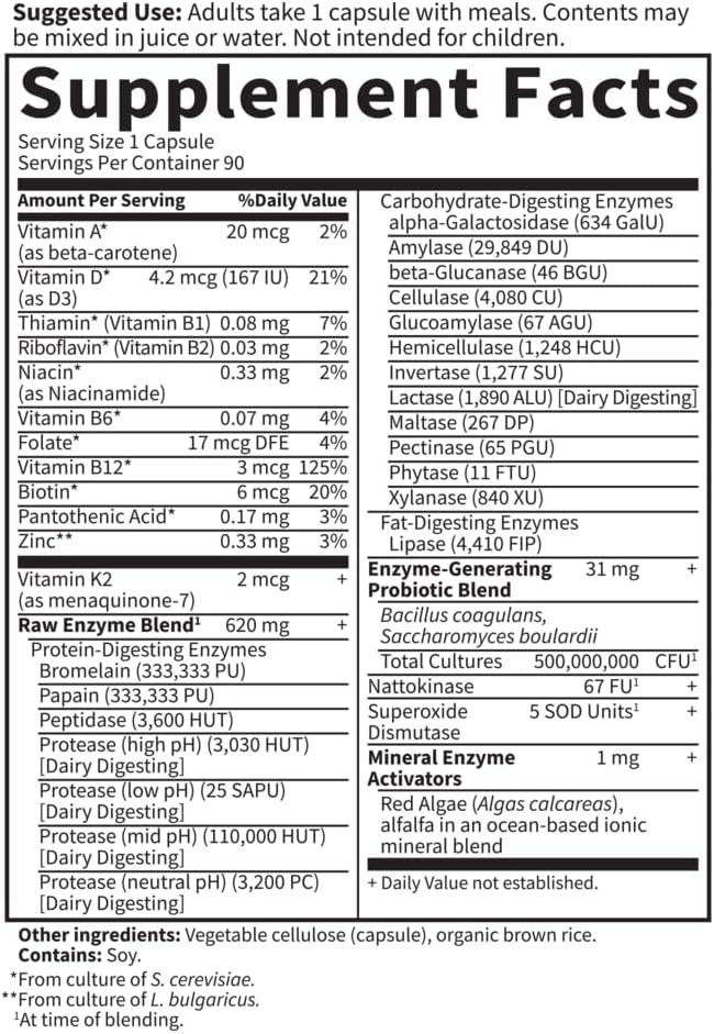 Garden Of Life 22 Digestive Enzymes For Women 50 & Over With Bromelain, Papain & Lactase Plus Probiotics & Vitamins B12, Biotin & Zinc – Raw Enzymes – Non-Gmo, Gluten-Free, Vegetarian, 90 Capsules : Health & Household
