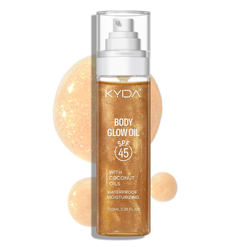 Kyda Body Glow Oil, Spf 45 Broad Spectrum, Sunscreen Body Oil With Rose Gold Mica, Moisturizing Coconuts Summer Sunscreen, Water Resistant Glow Skin Moisturizer, 3.38 Fl Oz, Rose