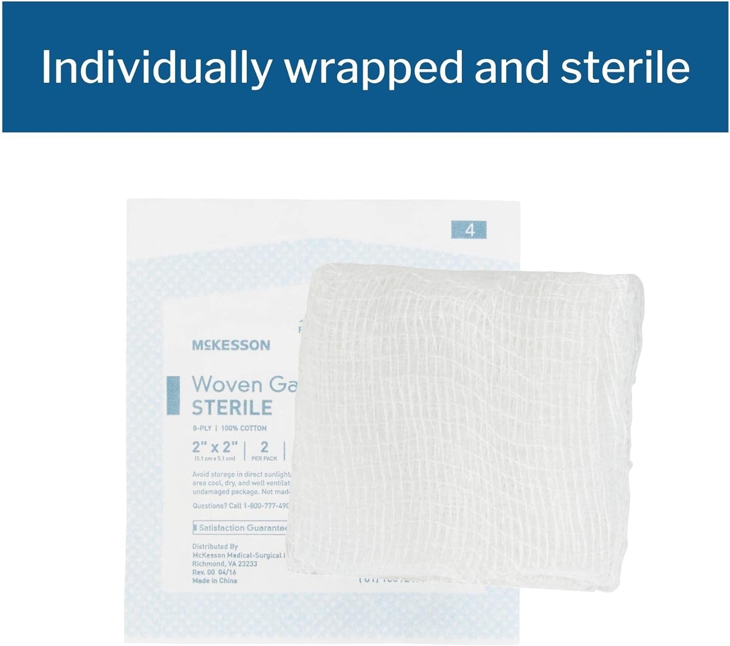 McKesson 8-Ply Sterile Gauze Sponges, 2" x 2", 2 counts per Pack, 50 Packs (total 100 Sterile Gauze Sponges) : Health & Household