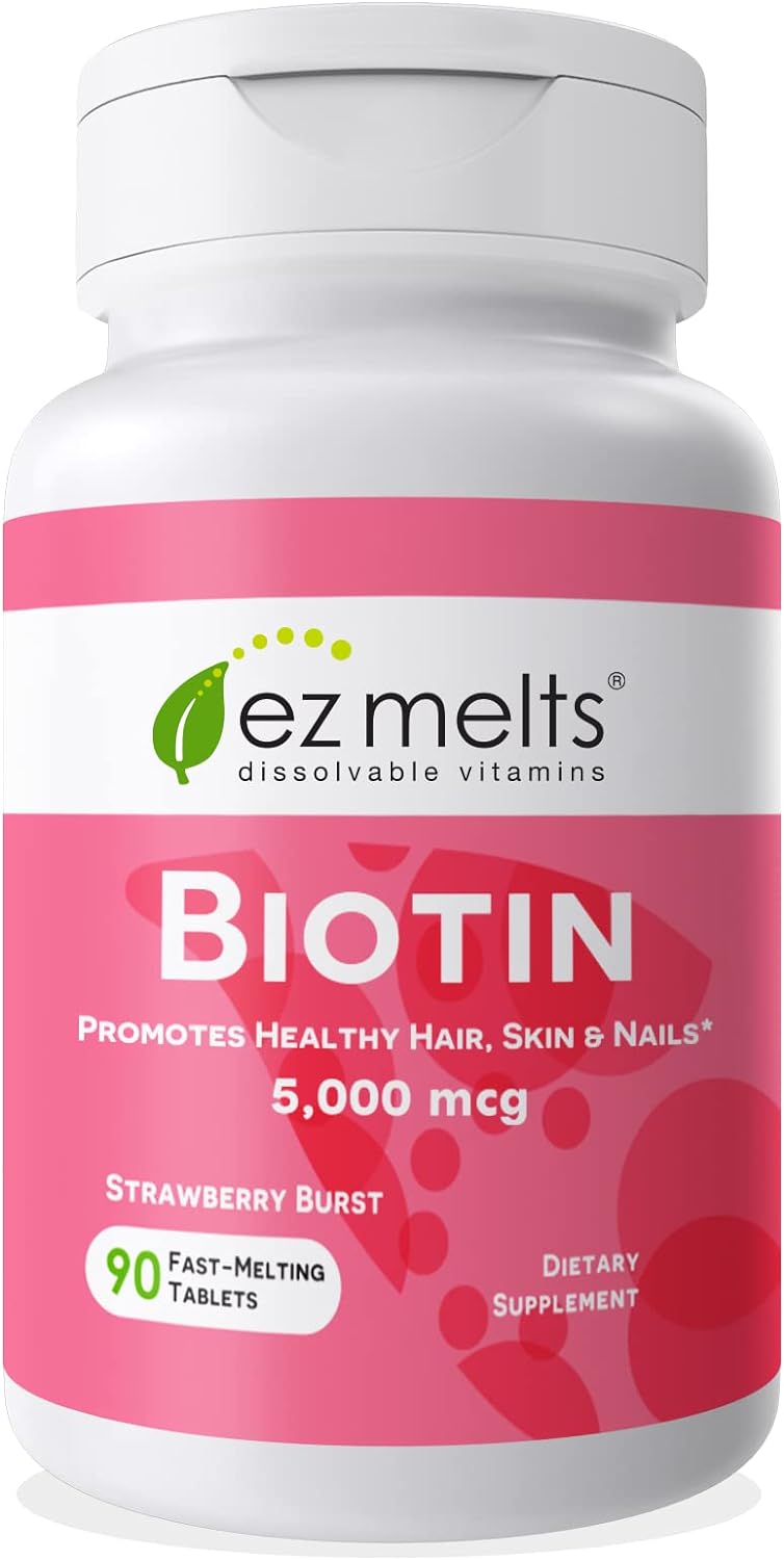 Ez Melts Dissolvable Biotin 5,000 Mcg, Hair, Skin & Nail Support, Sugar-Free, 3-Month Supply