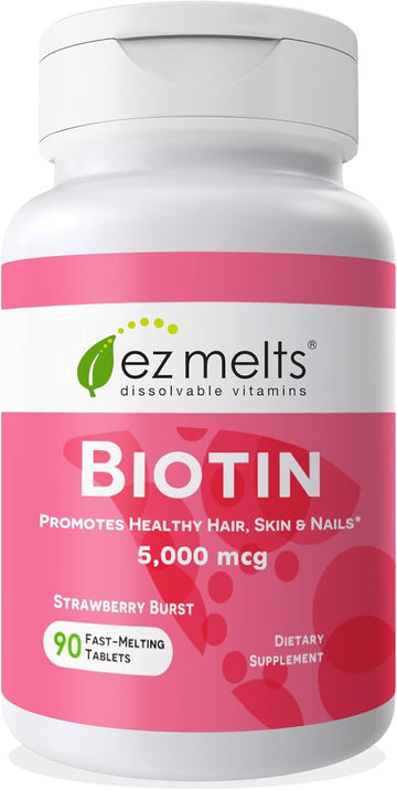 Ez Melts Dissolvable Biotin 5,000 Mcg, Hair, Skin & Nail Support, Sugar-Free, 3-Month Supply