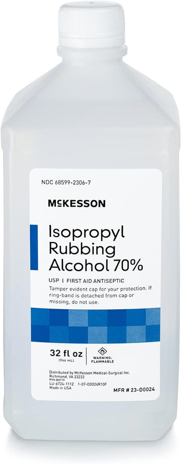 Mckesson 70% Isopropyl Rubbing Alcohol - First Aid Antiseptic - 32 Oz, 1 Count, 12 Packs, 12 Total