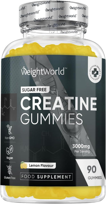 Creatine Gummies For Men & Women - 90 Chewable Creatine Monohydrate Gummies (1 Month Supply) - Natural Lemon Flavoured - Pre Workout Gym Supplement