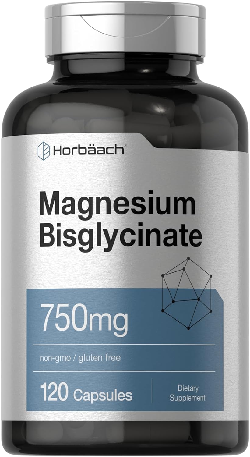 Horbäach Magnesium Bisglycinate | 120 Capsules | 750mg | Non-GMO and Gluten Free Supplement