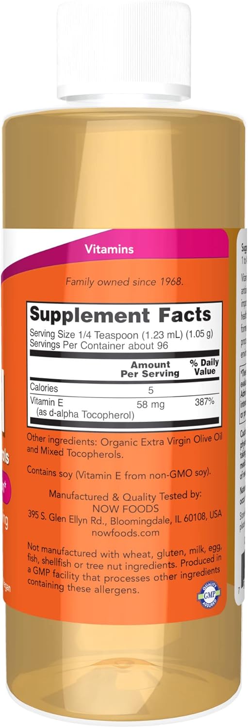 NOW Supplements, Natural Vitamin E-Oil (D-Alpha Tocopherol) plus Mixed Tocopherols, Antioxidant Protection*, 4-