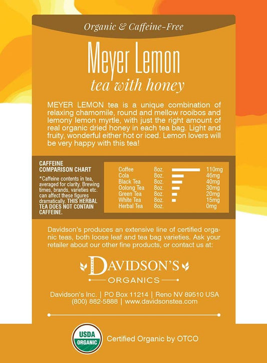 Davidson'S Organics, Meyer Lemon, 8-Count Tea Bags, Pack Of 12