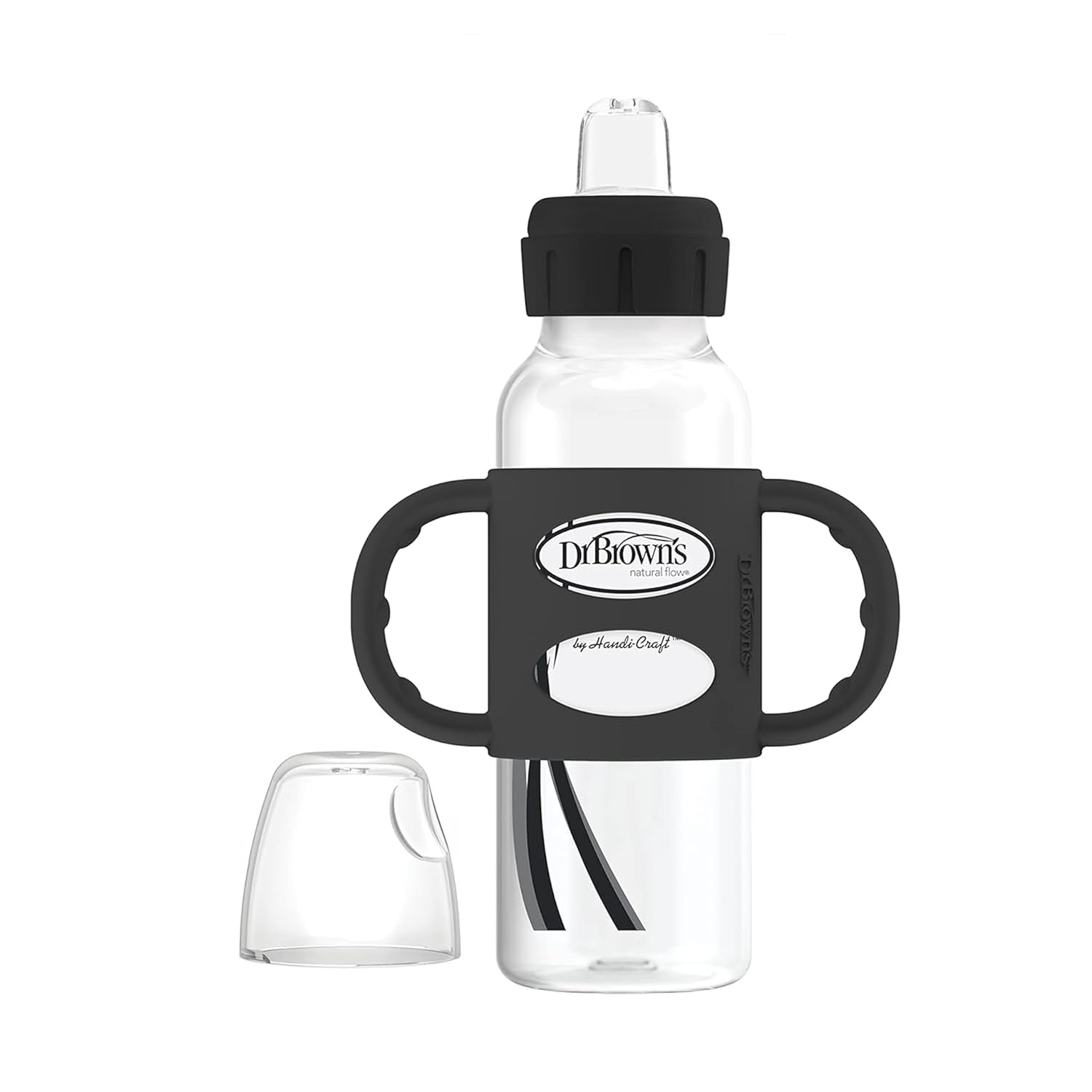 Dr. Brown'S Milestones Narrow Sippy Spout Bottle With 100% Silicone Handles, Easy-Grip Handles With Soft Sippy Spout, 8Oz/250Ml, Black, 1-Pack, 6M+