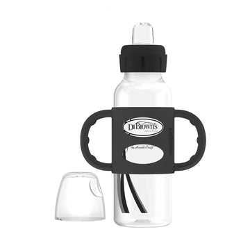 Dr. Brown'S Milestones Narrow Sippy Spout Bottle With 100% Silicone Handles, Easy-Grip Handles With Soft Sippy Spout, 8Oz/250Ml, Black, 1-Pack, 6M+