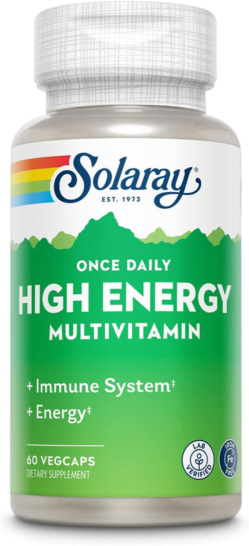 Solaray Once Daily High Energy Multivitamin, Iron Free, Immune System And Energy Support, Whole Food And Herb Base Ingredients, Men’S And Women’S Multi Vitamin, 60 Servings, 60 Vegcaps