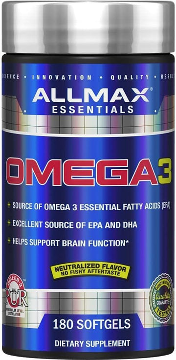 Allmax Nutrition Omega 3 Ultra-Pure Cold-Water Fish Oil Concentrate, 180 Count