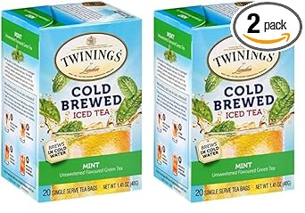 Twinings Refreshing Mint Green Tea, Sugar Free, All Natural, Cold Brew, 40 Tea Bags (Pack Of 2)