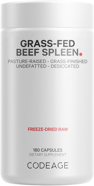 Codeage Grass Fed Beef Spleen Supplement - 2-Month Supply - Freeze Dried, Non-Defatted, Desiccated Bovine Pills Glandulars Meat – Pasture Raised Beef Vitamins For Spleen -180 Capsules