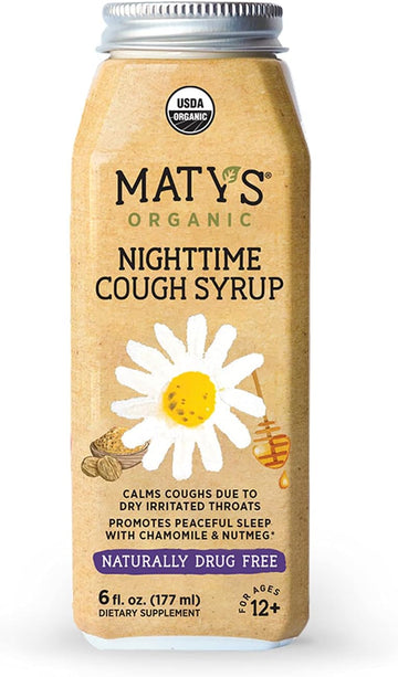 Maty'S Organic Nighttime Cough Syrup, Natural Cough Syrup Relief For Adults And Kids 12+, Made With Organic Honey, Chamomile & Nutmeg For A Good Night'S Rest - 6 Fl Oz