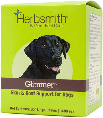 Herbsmith Glimmer - Dog Healthy Skin And Coat + Dog Treatment For Dry Itchy Skin - Omega-3 Supplement For Dogs - 60Ct Small Chews
