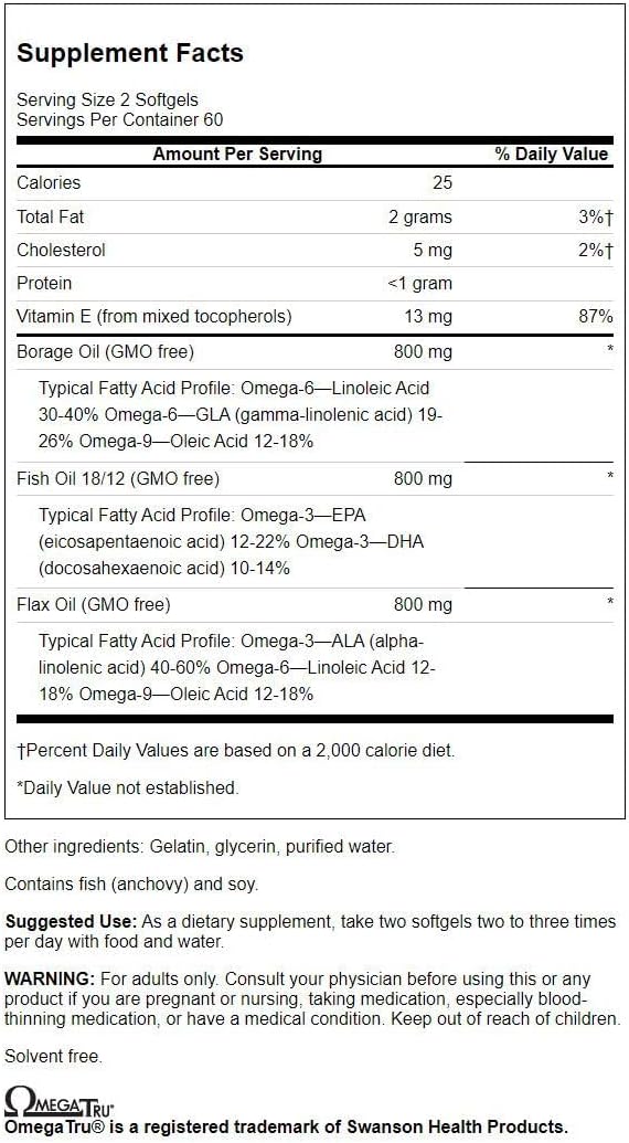 Swanson Multiomega 3-6-9 (ax Borage Fish) 2400 Milligrams 120 Sgels