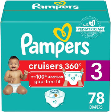 Pampers Cruisers 360 Diapers - Size 3, 78 Count, Pull-On Disposable Baby Diapers, Gap-Free Fit