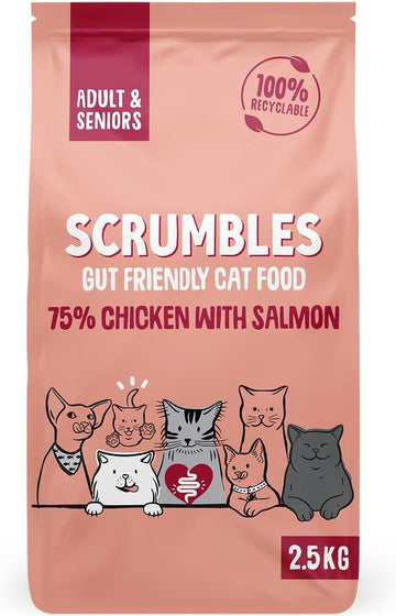 Scrumbles All Natural Dry Cat Food With Chicken and Fresh Salmon, High Protein Food for Adults And Seniors, 2.5 Kg,pink bag?CAS25-1