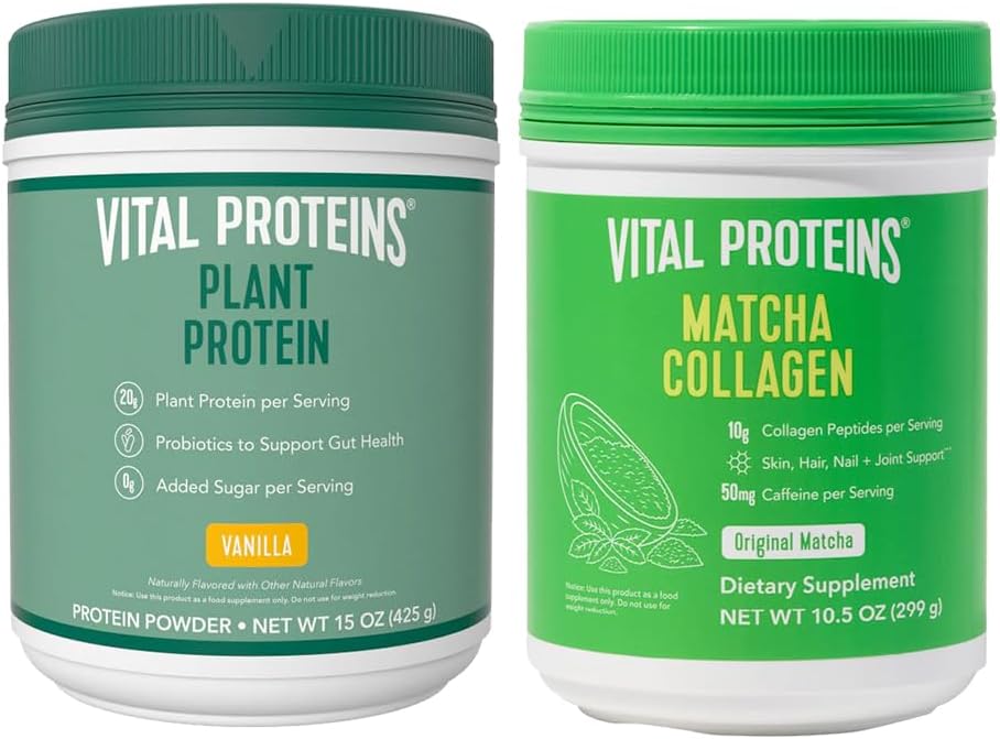 Vital Proteins Matcha Collagen Peptides Powder 10.5 oz + 15 oz Vanilla Plant Protein Powder