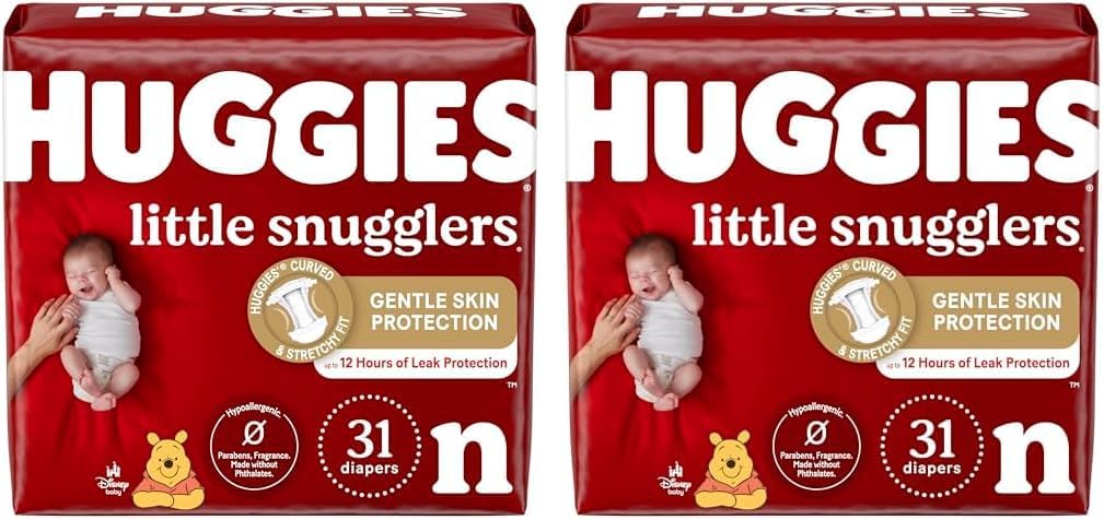 Huggies Little Snugglers Baby Diapers, Size Newborn (Up To 10 Lbs), 31 Ct, Newborn Diapers (Pack Of 2)
