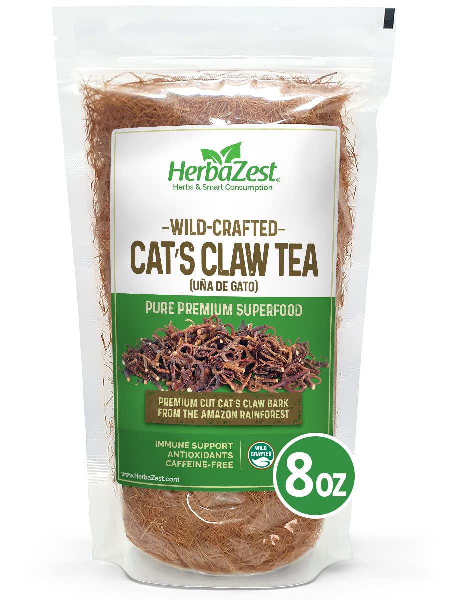 HerbaZest Cat's Claw Tea (Uña de Gato) - 8oz (225g) - Premium Wild-Crafted & 100% Pure Bark - Caffeine Free