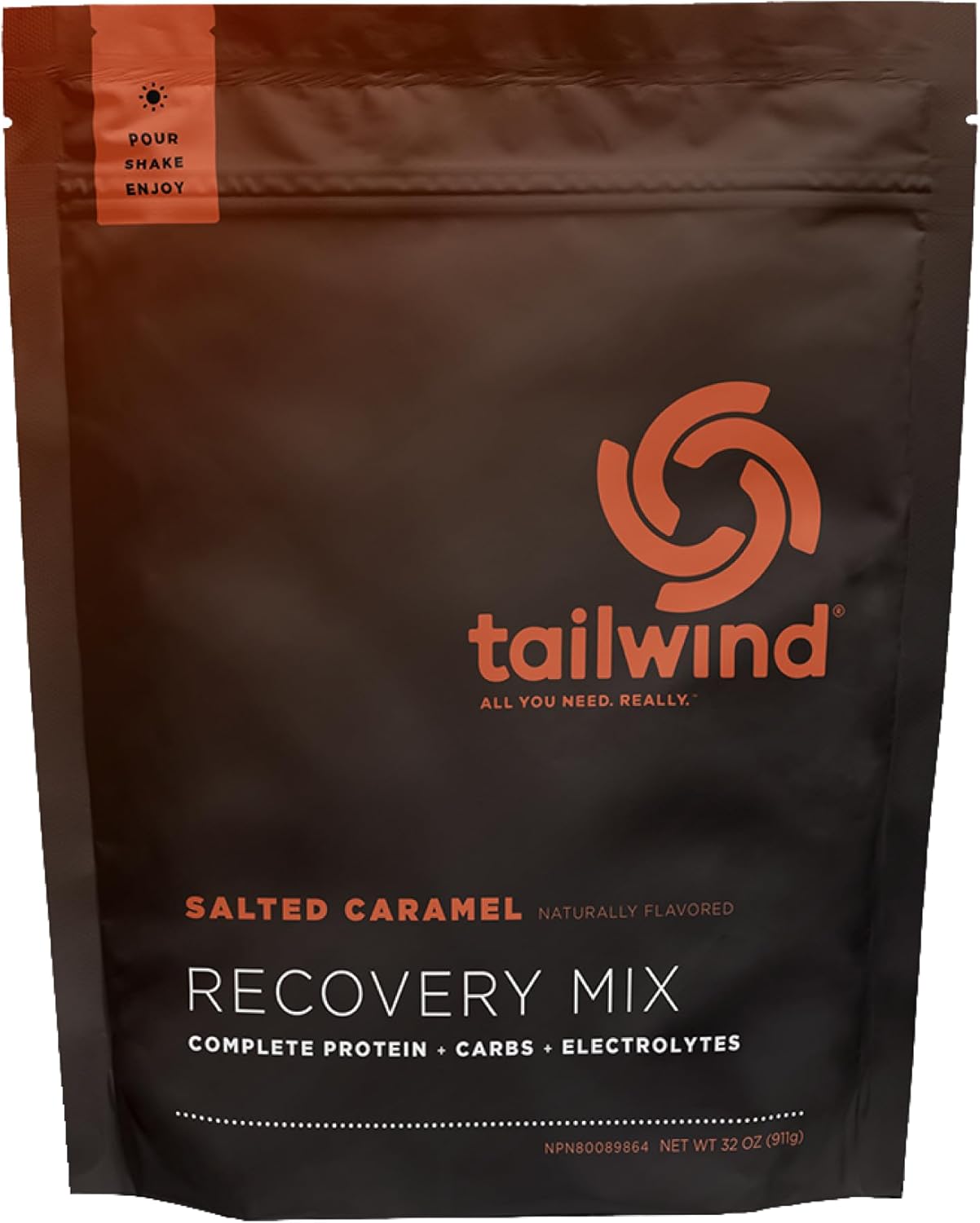 Tailwind Nutrition Recovery Mix, Complete Protein, Carbohydrates, And Electrolytes Powder Drink Mix For Post-Workout, Free Of Gluten, Soy, And Dairy, Vegan, 15 Servings, Salted Caramel