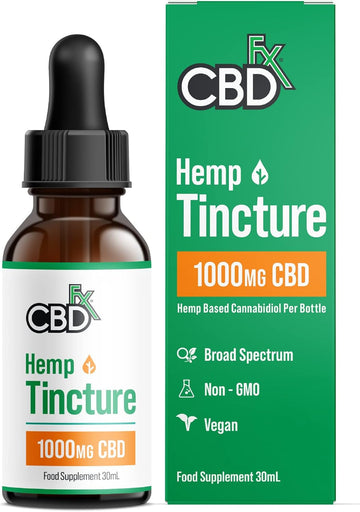 Cbdfx 1000Mg Cbd High Strength Cbd Oil, Improved Purity, All Natural, Vegan, Non-Gmo, Broad Spectrum, Blended With Mct Oil, No Thc, 30Ml (30 Days)
