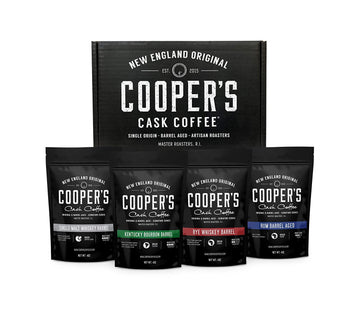 Bourbon & Whiskey Barrel Aged Coffee - 4-Bag Roasted Coffee Beans Set - Single Origin Bourbon Colombian, Malt Whiskey Sumatra, Rye Whiskey Ethiopian, Rum Barrel Rwanda, (Ground, 4 Ounce (Pack Of 4))
