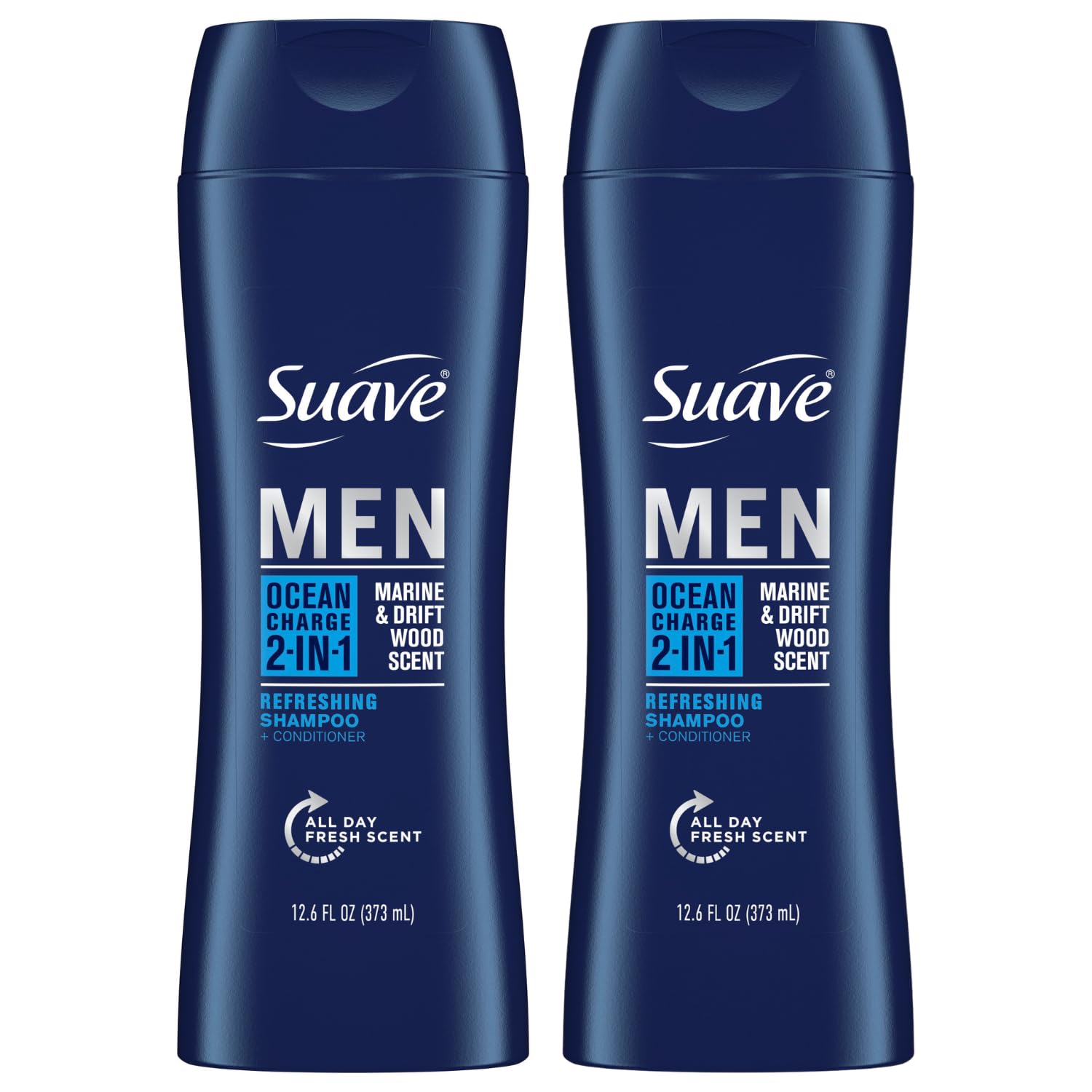 Suave Men Shampoo and Conditioner 2 in 1 Ocean Charge – Vitamin & Moisture-Rich Mens Shampoo and Conditioner Set in One Recyclable Bottle, Fresh, Clean Scent, 12.6 Oz Ea (Pack of 2)