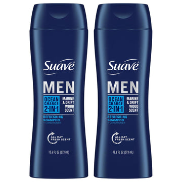 Suave Men Shampoo And Conditioner 2 In 1 Ocean Charge – Vitamin & Moisture-Rich Mens Shampoo And Conditioner Set In One Recyclable Bottle, Fresh, Clean Scent, 12.6 Oz Ea (Pack Of 2)