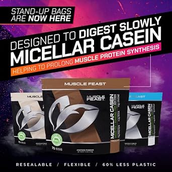 Muscle Feast 100% Micellar Casein Protein | All Natural, Pasture Raised, Hormone Free, Soy Free Slow Absorbing Pure European Micellar Casein | 19G Protein, 88 Calories | Vanilla 4Lb | 75 Servings