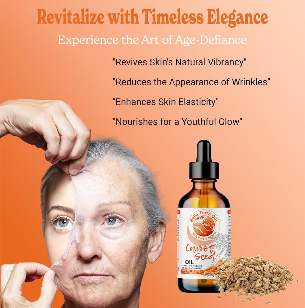 Bella Terra Oils - Organic Carrot Seed Oil 4 oz - Dive into Carotene's Natural Power, High in Essential Fatty Acids, Experience Luxurious Skin Nourishment : Beauty & Personal Care