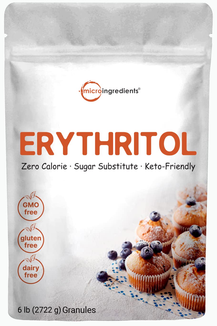 Erythritol Granules, 6 Pounds (96 Ounce), 1:1 Sugar Substitute, No After Taste, 0 Calorie, Natural Sweetener, Erythritol Keto Sugar Substitute, Non-Gmo, Vegan