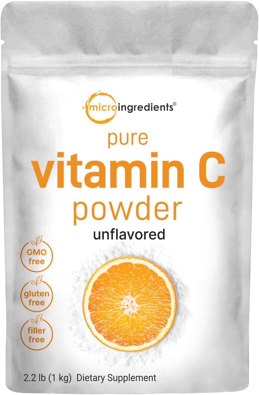 Micro Ingredients Pure Vitamin C Crystal Powder (Water Soluble Vitamin C 1000mg Per Serving), 1 KG (2.2 Pounds), Immune Vitamins and Strong Antioxidant, Pure Ascorbic Acid Powder Supplement