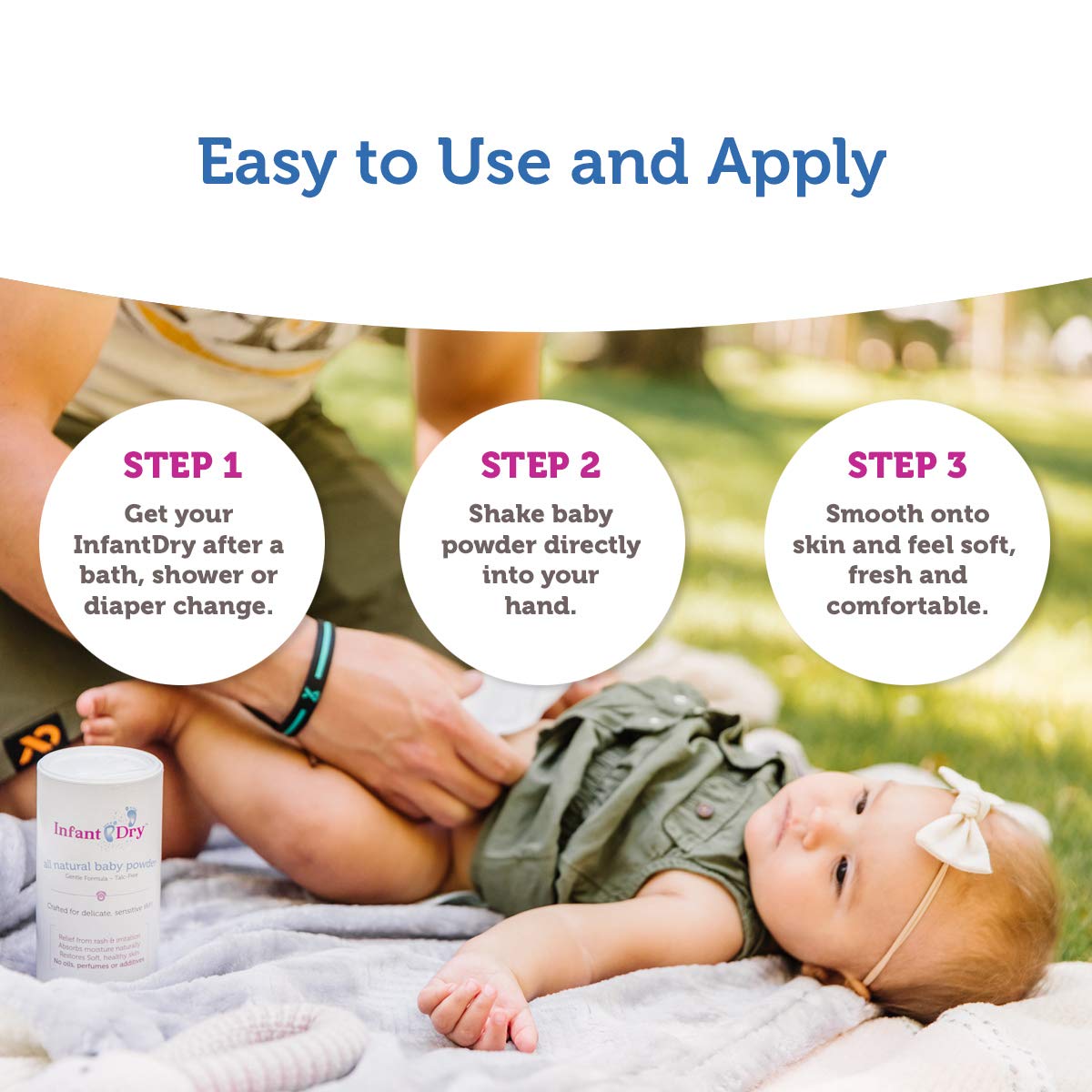 Infant Dry All Natural Baby Powder 5oz - Gentle Formula Talc Free, All Natural and Unscented Dusting Powder for Sensitive Baby Skin : Baby