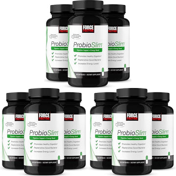 Force Factor Probioslim Probiotic Supplement For Women And Men With Probiotics And Green Tea Extract, Reduce Gas, Bloating, Constipation, Support Digestive Health & Gut Health, 180 Capsules (9-Pack)