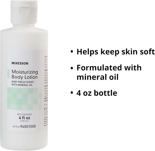 Mckesson Moisturizing Body Lotion With Mineral Oil, Baby Fresh Scent, 4 Fl Oz, 12 Count