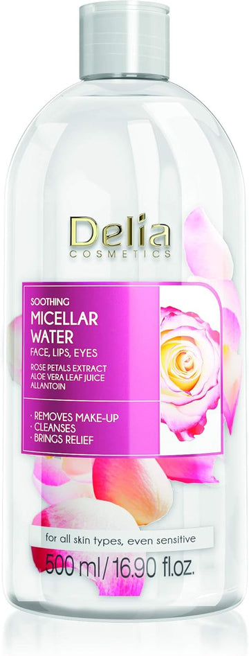 Delia Cosmetics - Soothing Micellar Water - Facial Cleanser With Rose Petal Extract & Allantoin - Clean, Soft, Fresh & Calm Face Skin - For Dry, Dehydrated Skin - 500Ml
