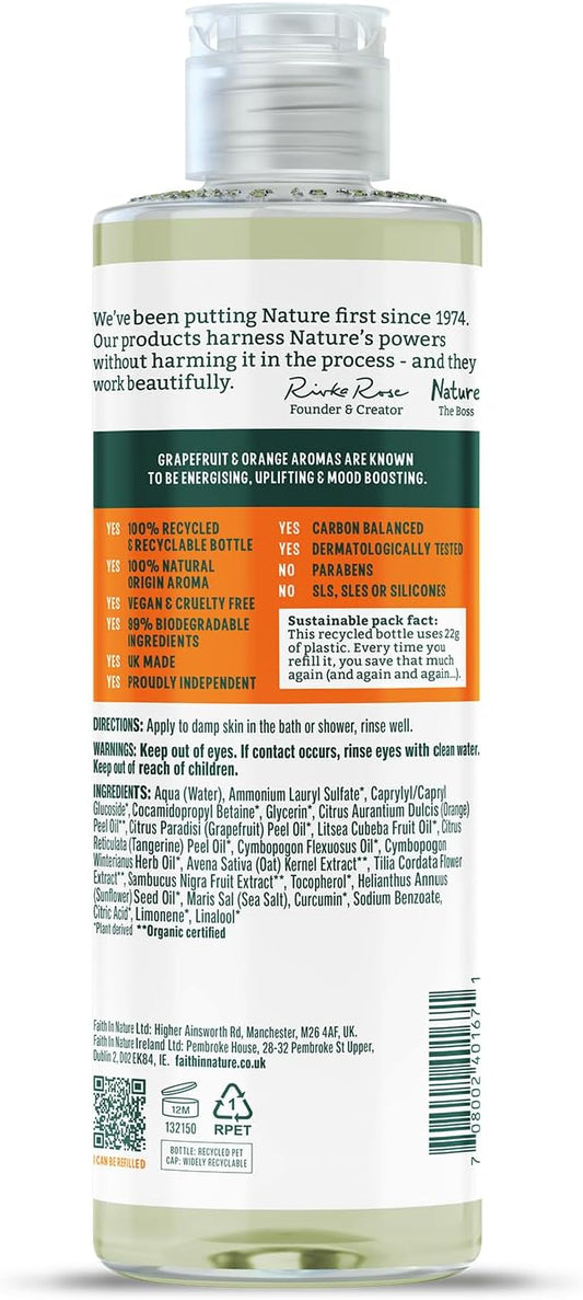 Faith In Nature Natural Grapefruit And Orange Body Wash, Energising Shower Gel, Vegan And Cruelty Free, No Sls Or Parabens, 400 Ml