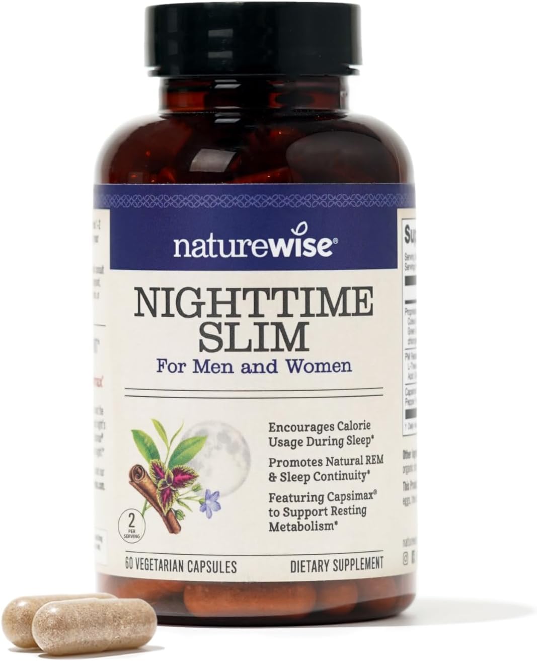 Naturewise Nighttime Slim - Night Time Thermogenic Fitness Support, Natural Sleep Aid With Cayenne Extract, Green Coffee Bean, Gaba, L-Theanine - Vegetarian, Non-Gmo - 60 Capsules[1-Month Supply]