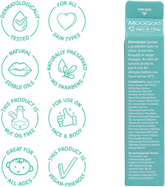 Moogoo Nappy Balm - A Naturally Gentle Diaper Cream For Sensitive Baby Skin - Soothing Cream With Shea Butter, Zinc & Jojoba Oil - Barrier Cream To Soothe & Help Prevent Irritation