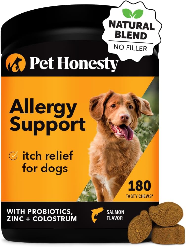 Pet Honesty Dog Allergy Relief Immunity - Dog Allergy Chews, Probiotics For Dogs, Seasonal Allergies, Dog Skin And Coat Supplement, Itch Relief For Dogs, Allergy Support Supplement (Salmon, 180 Count)