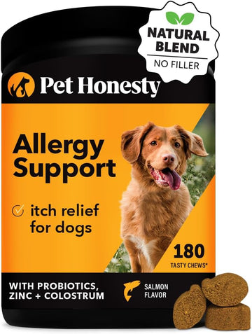Pet Honesty Dog Allergy Relief Immunity - Dog Allergy Chews, Probiotics For Dogs, Seasonal Allergies, Dog Skin And Coat Supplement, Itch Relief For Dogs, Allergy Support Supplement (Salmon, 180 Count)