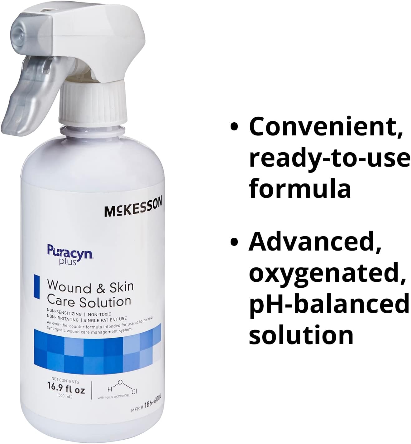 McKesson Puracyn Plus Wound Irrigation Cleanser Spray, Sterile Hypochlorous Wash Solution for Skin Care & First Aid, 16.9 oz - Saline Acid Formula for Wounds, 1 Count : Health & Household