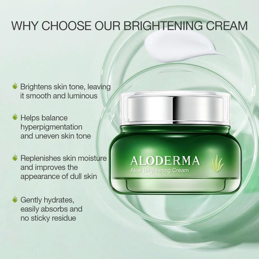 Aloderma Brightening Facial Cream - Made with 69% Organic Aloe Vera - Natural Skin Brightening Squalane & Niacinamide for Flawless Complexion, 1.7oz