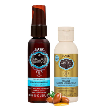 Hask Argan Repairing Collection: 1 Each Argan Shine Hair Oil And Argan Miracle Damage Repair Cream 2 Fl Oz Each