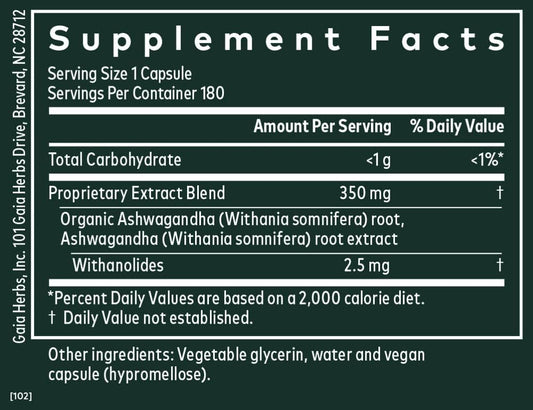 Gaia Herbs Ashwagandha Root - Made with Organic Ashwagandha Root to Help Support a Healthy Response to Stress, The Immune System, and Restful Sleep (180 Count (Pack of 1))