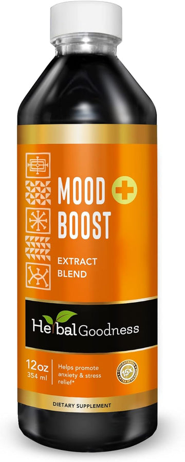 Herbal Goodness Mood Boost 12oz - Mood Support Supplement, Mood Enhancer and Natural Sleep Aids for Adults for Tranquil Sleep, Relaxation and Calmness from Stress - 1 Bottle - 23 Servings