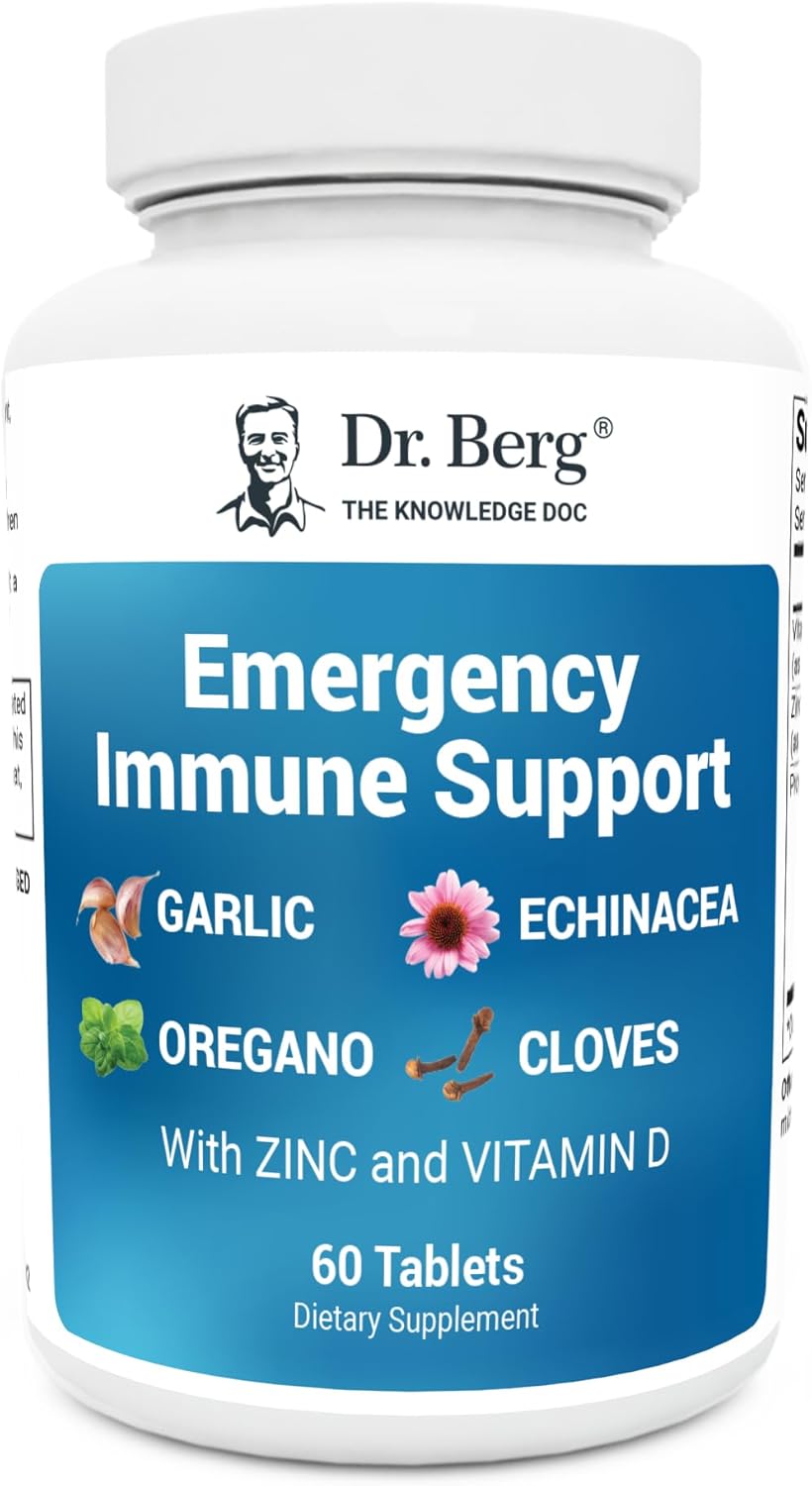 Dr. Berg Emergency Immune Support W/Echinacea - Potent Blend Of Herbal Extracts (Warning: Strong Herbal Smells) - Immune Support Supplement Includes 2,000 Ius Of Vitamin D & 10Mg Of Zinc - 60 Tablets