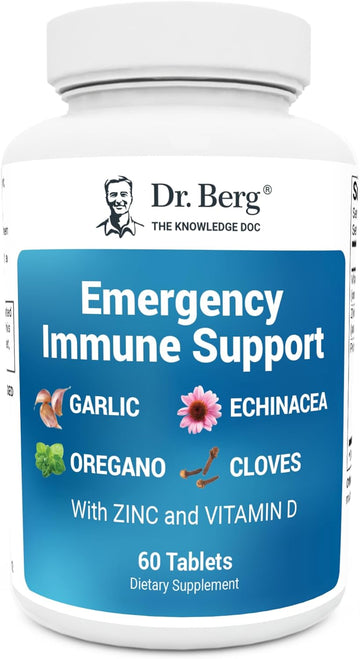 Dr. Berg Emergency Immune Support W/Echinacea - Potent Blend Of Herbal Extracts (Warning: Strong Herbal Smells) - Immune Support Supplement Includes 2,000 Ius Of Vitamin D & 10Mg Of Zinc - 60 Tablets