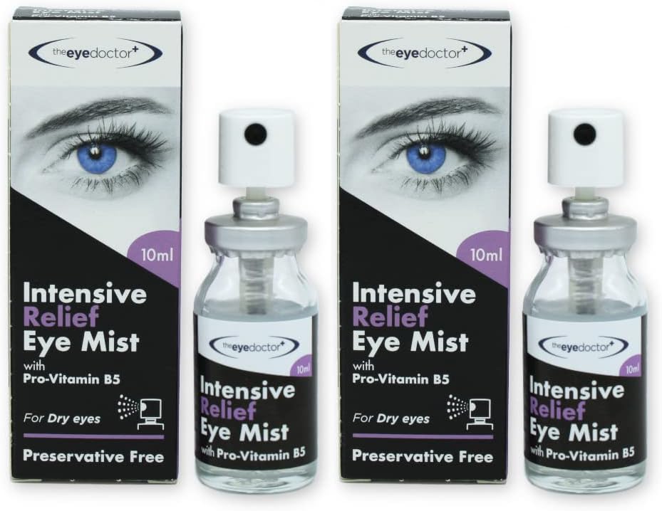The Eye Doctor Eye Mist Intensive Relief Twin Pack - Soothes Irritated Tired Dry Eyes - Preservative Free - Contains Pro-Vitamin B5 - Suitable For Contact Lenses - 2X 10Ml Spray Bottle